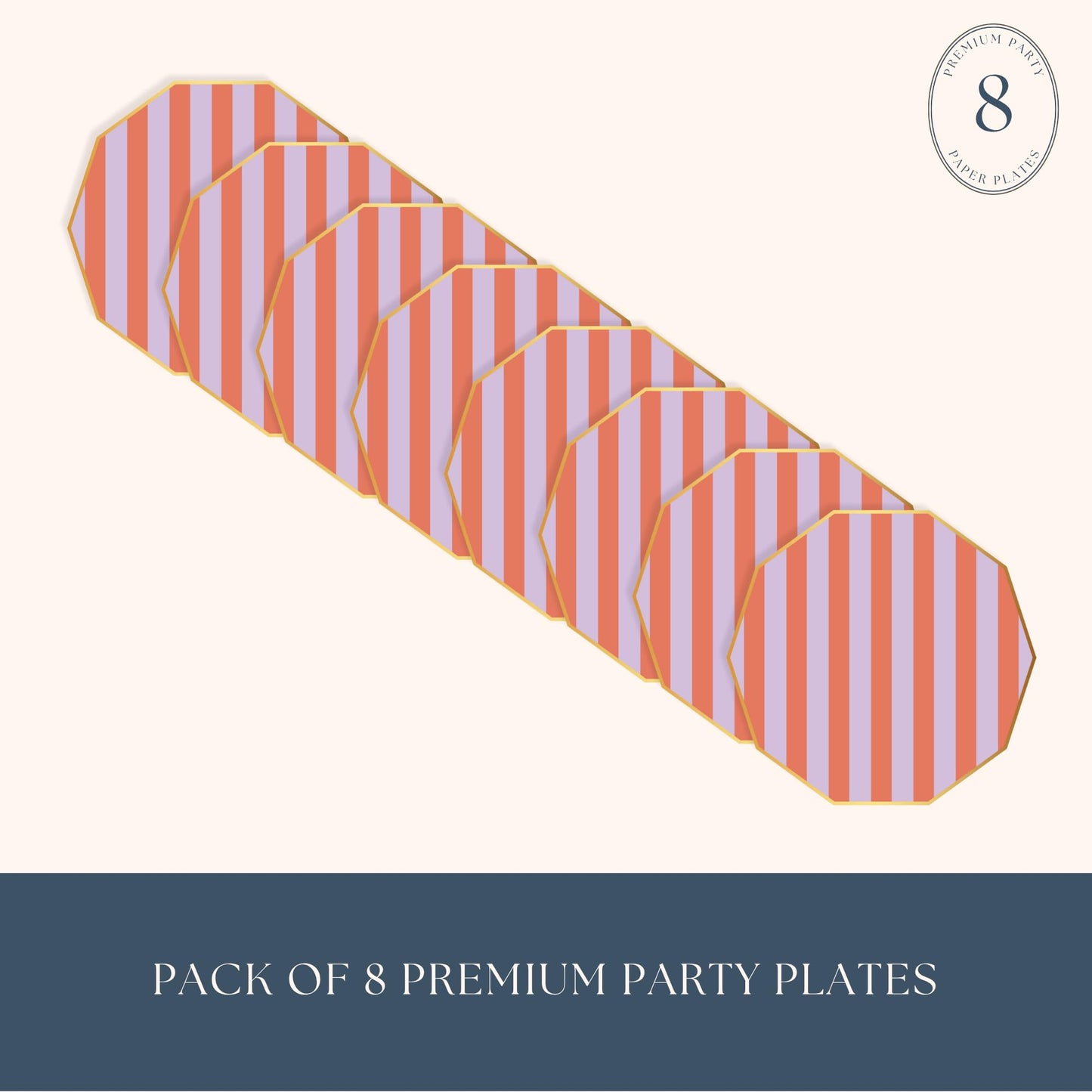 Orange & Purple Cabana Stripe Large Plates – 10.75" Set of 8