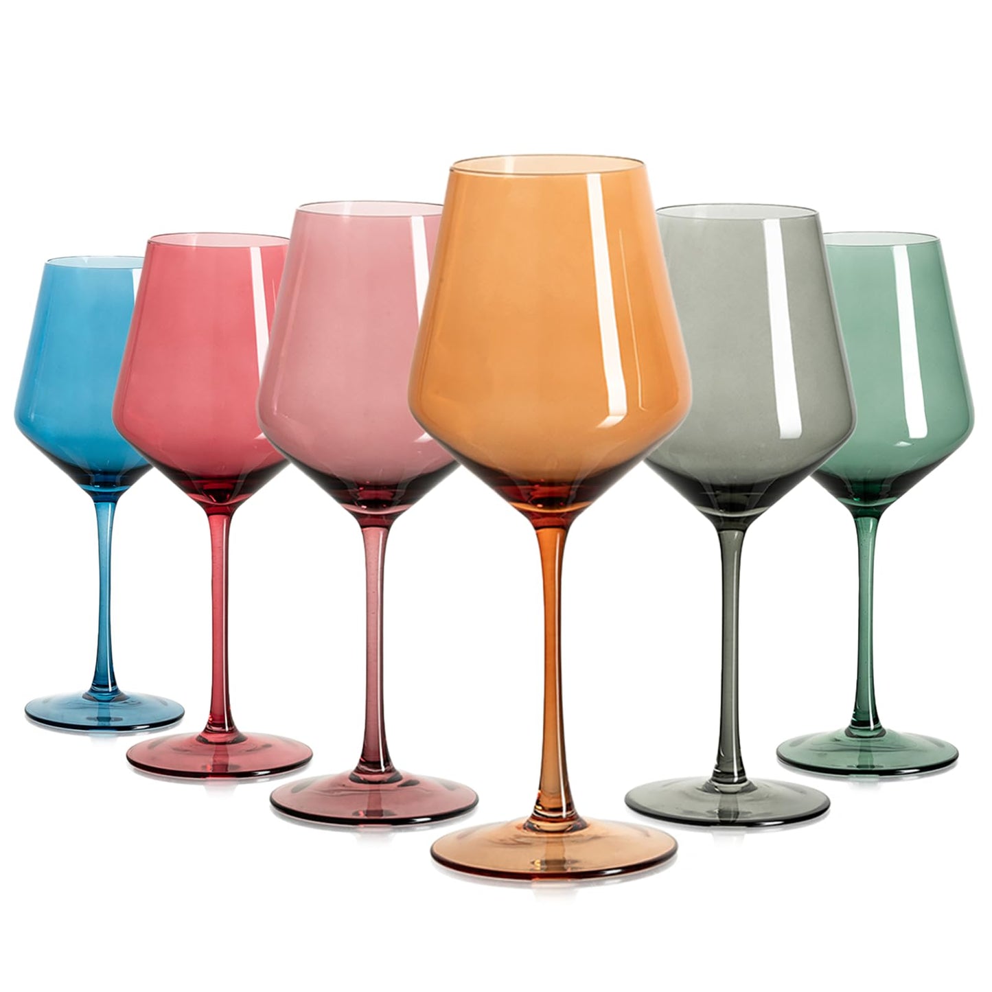 Imourari Stemmed Colored Wine Glasses, 13.5oz Set of 6