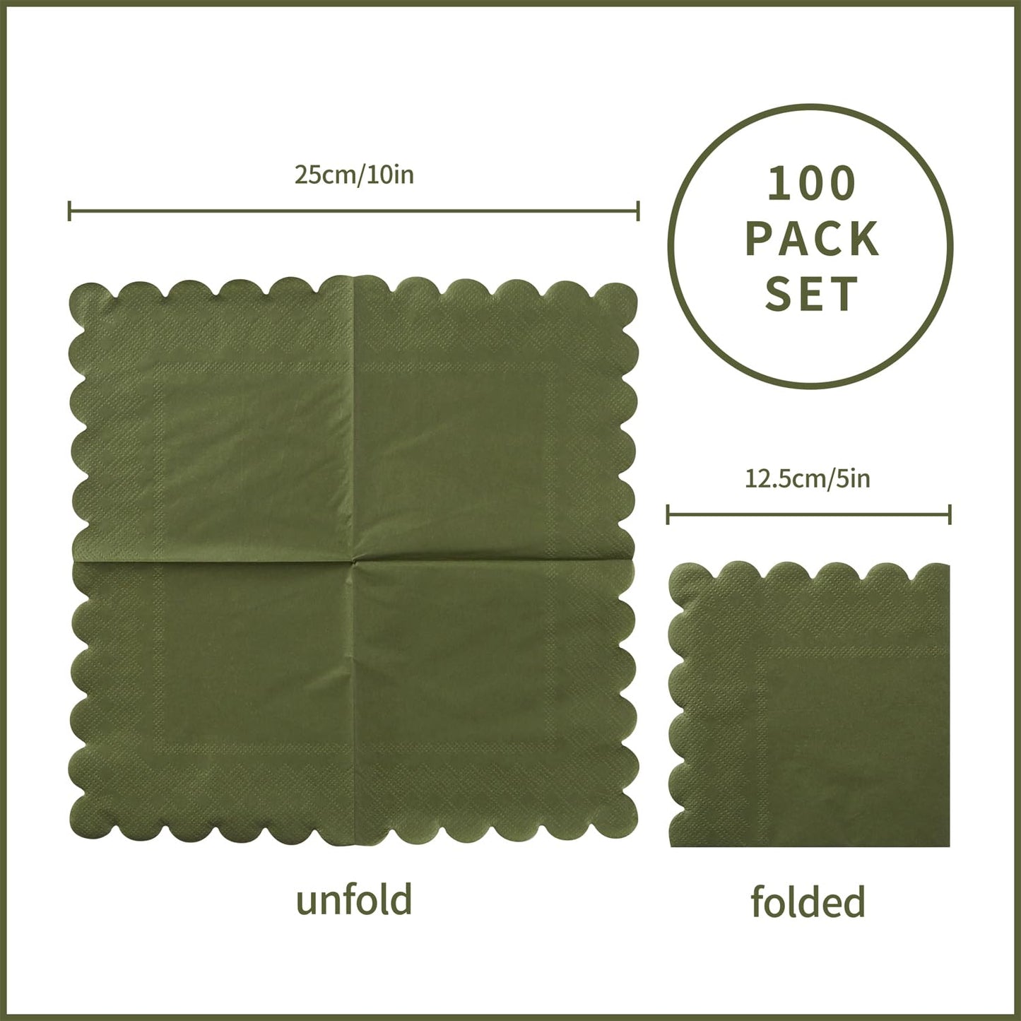 Green Scalloped Cocktail Napkins – 100‑Pack 2‑Ply 5x5"