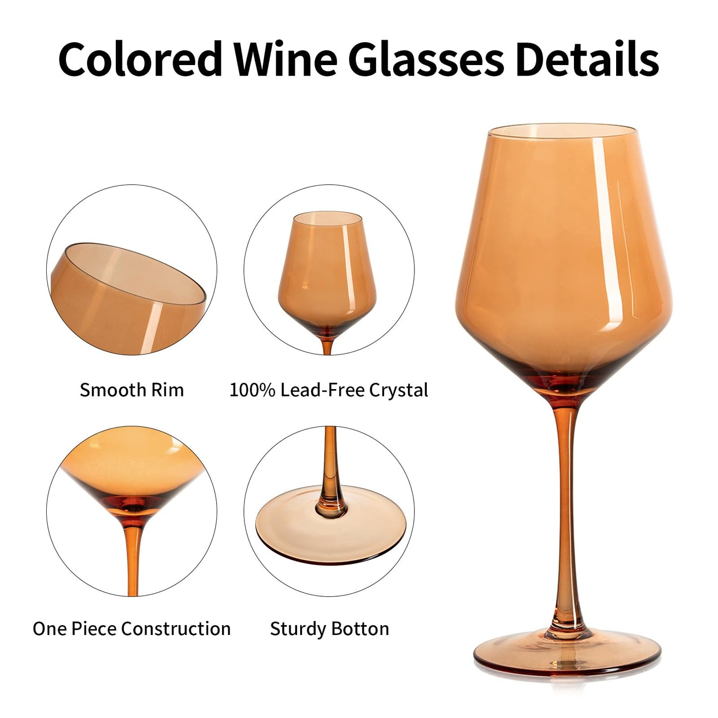 Imourari Stemmed Colored Wine Glasses, 13.5oz Set of 6