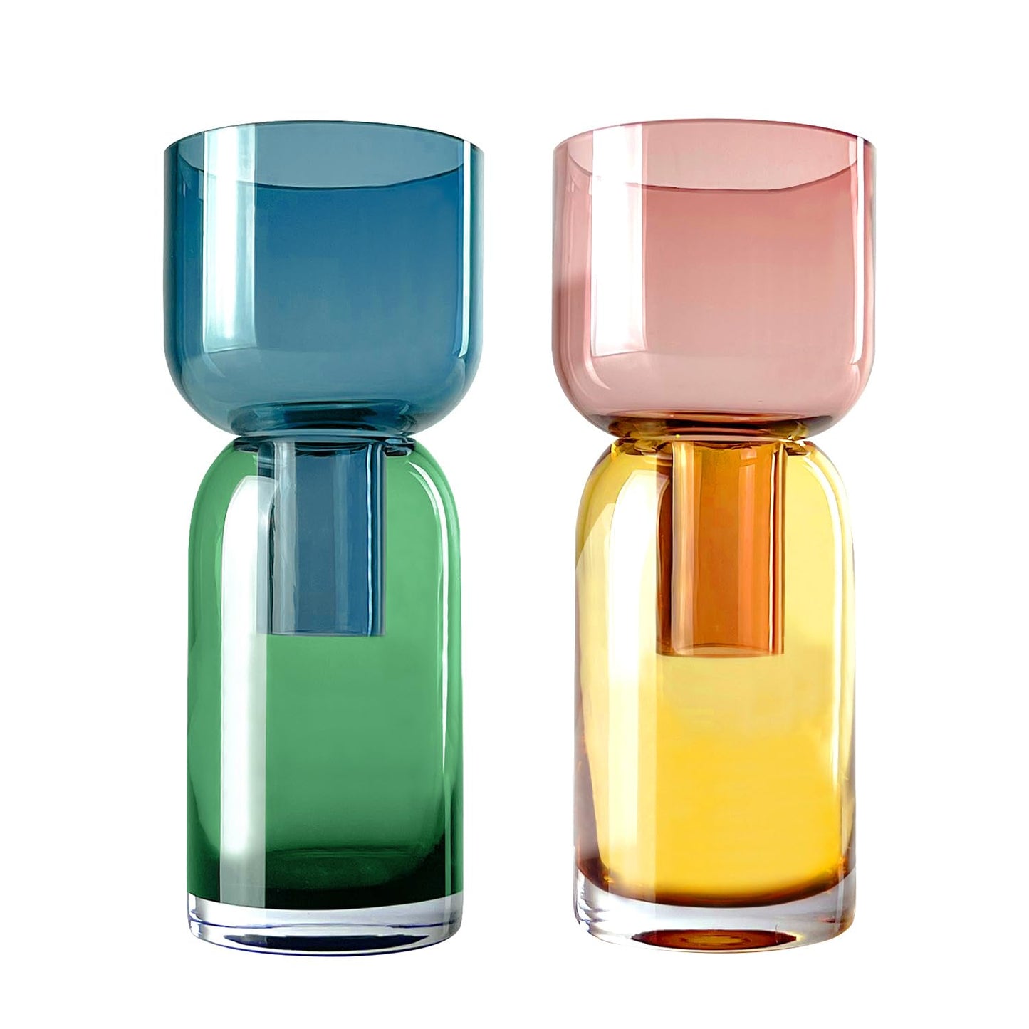 Cloudnola Reversible Glass Vase Set of 2 – Blue/Green & Pink/Yellow