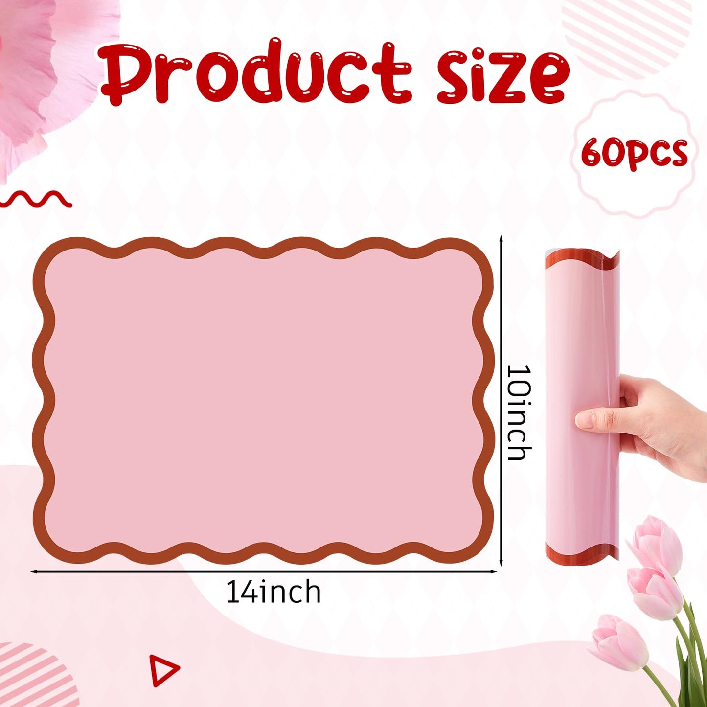 Pink Scalloped Paper Placemats – 60‑Pack Waterproof 10x14"