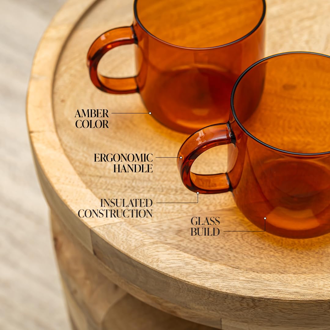 Serro Amber Glass Coffee Mugs Set of 2 – 12oz Borosilicate