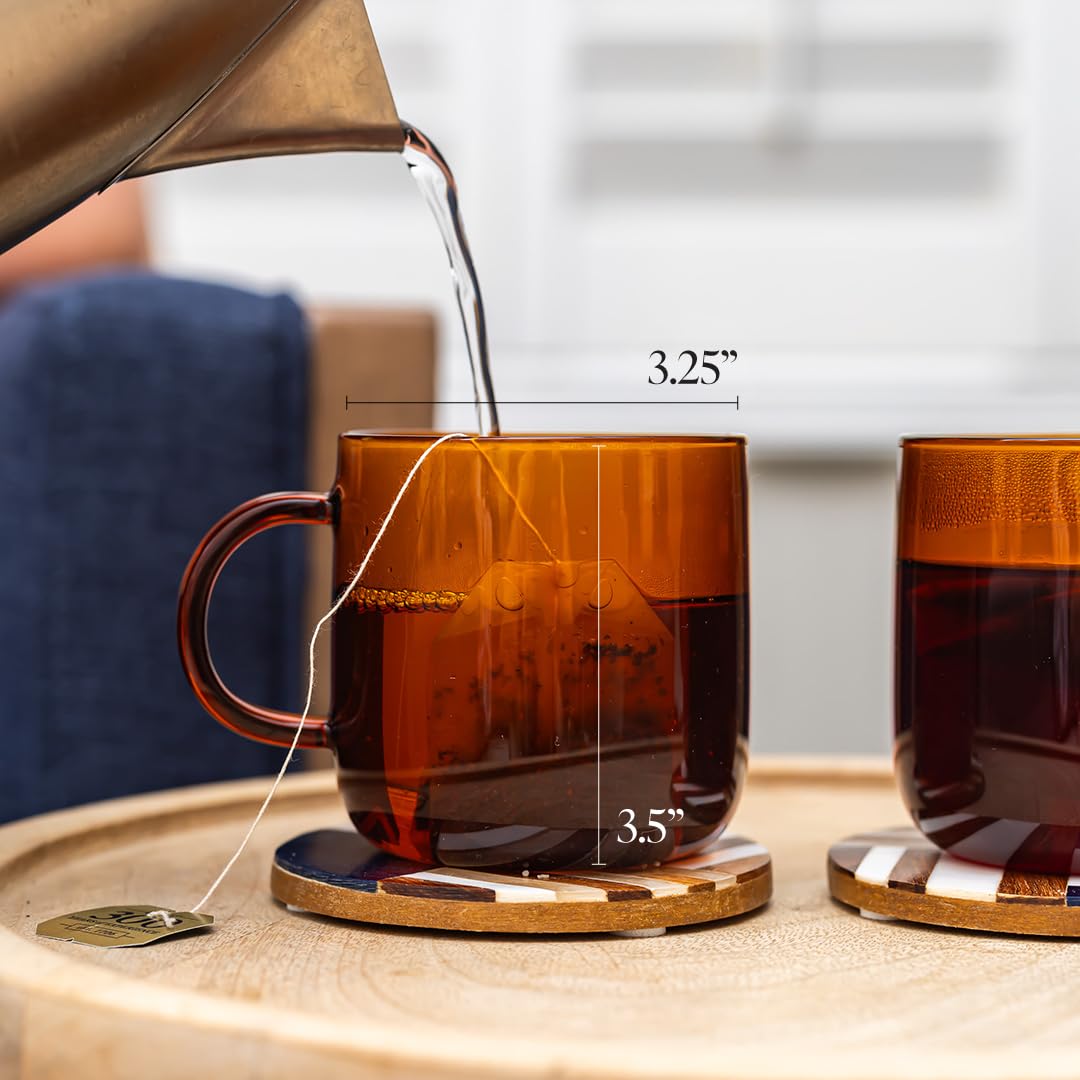Serro Amber Glass Coffee Mugs Set of 2 – 12oz Borosilicate