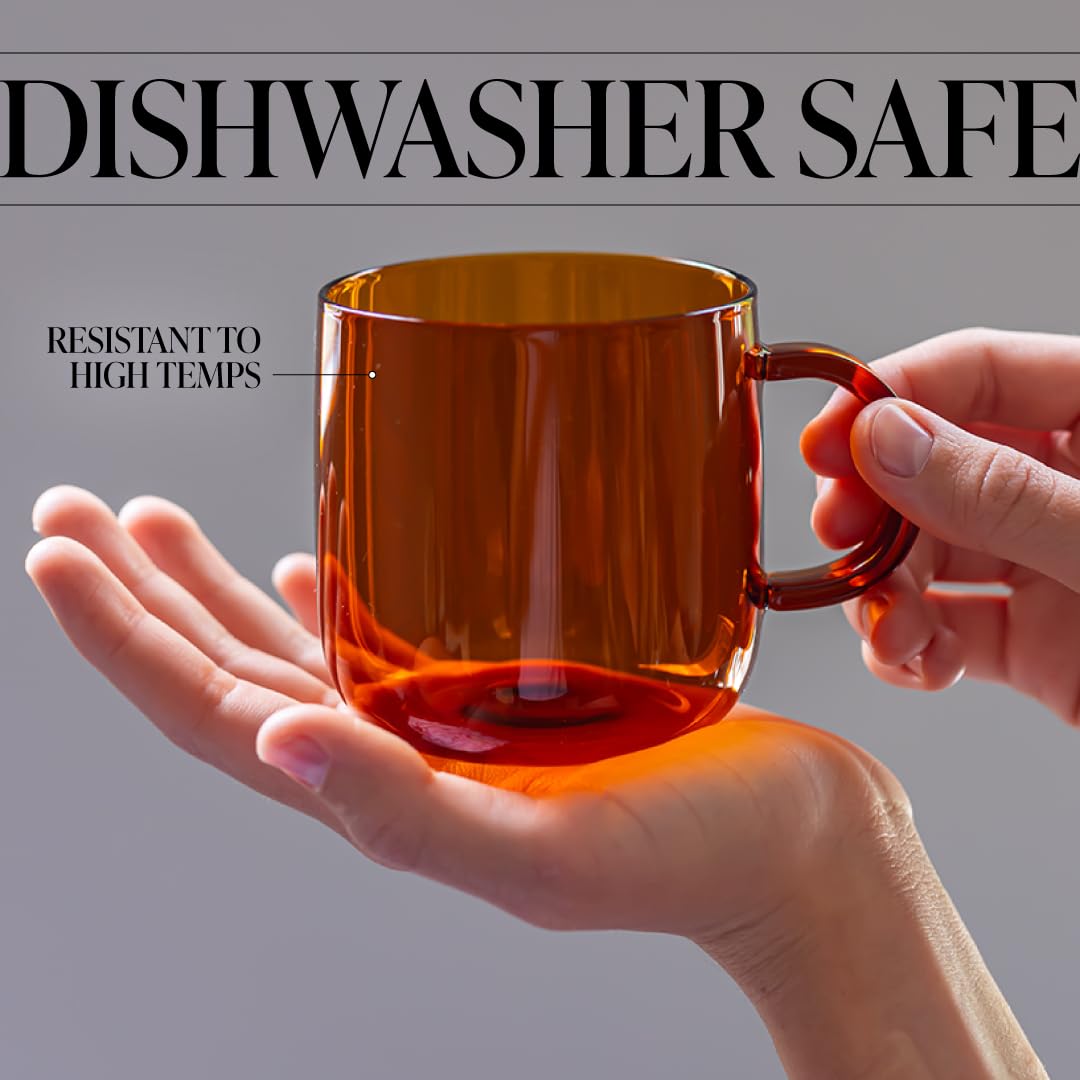 Serro Amber Glass Coffee Mugs Set of 2 – 12oz Borosilicate