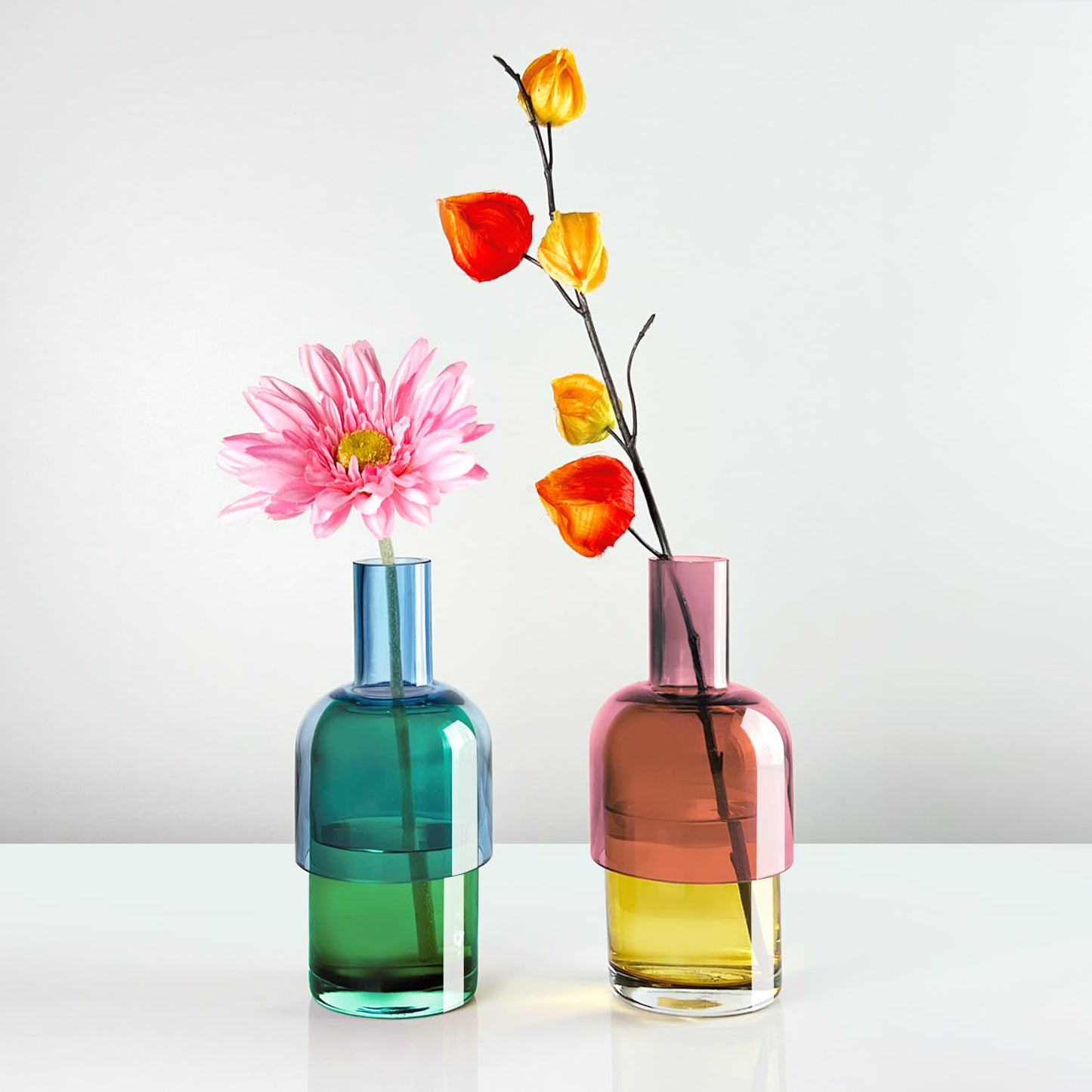Cloudnola Reversible Glass Vase Set of 2 – Blue/Green & Pink/Yellow