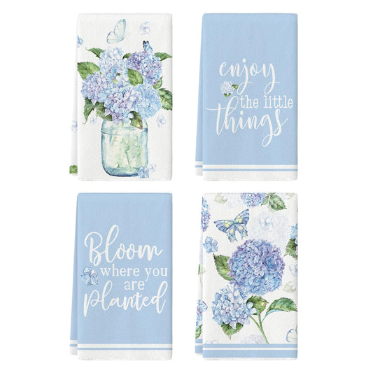 Blue Hydrangea Kitchen Towels Dish Towels, Set of 4
