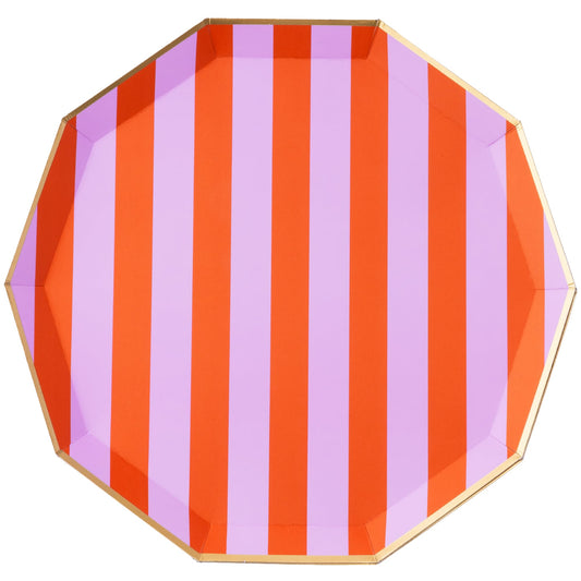 Orange & Purple Cabana Stripe Large Plates – 10.75" Set of 8