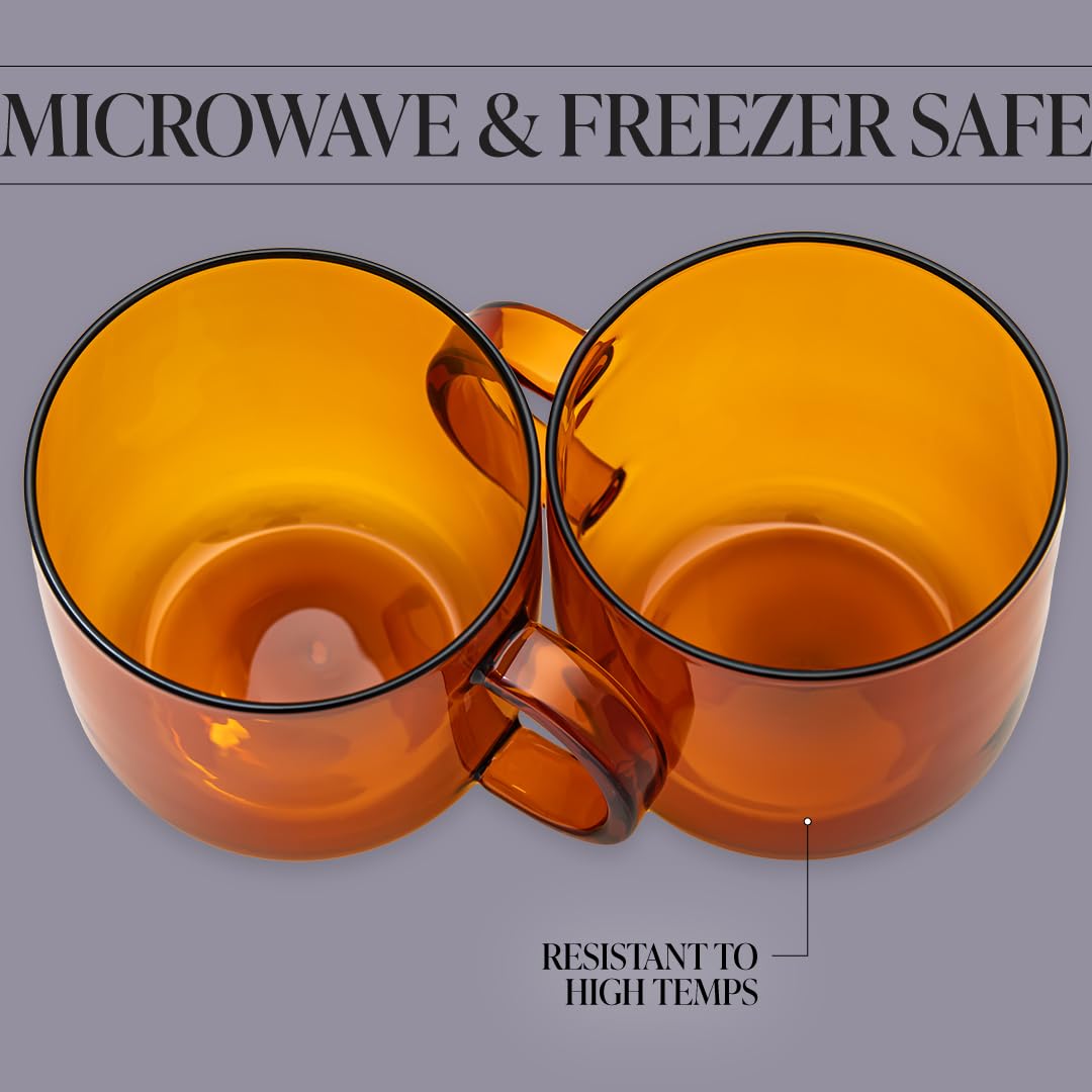 Serro Amber Glass Coffee Mugs Set of 2 – 12oz Borosilicate