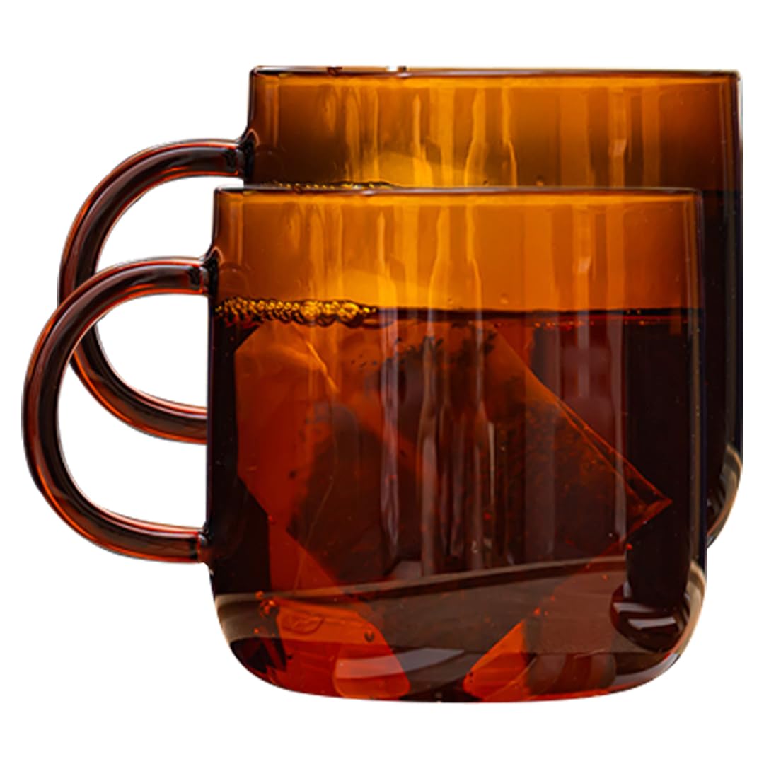 Serro Amber Glass Coffee Mugs Set of 2 – 12oz Borosilicate