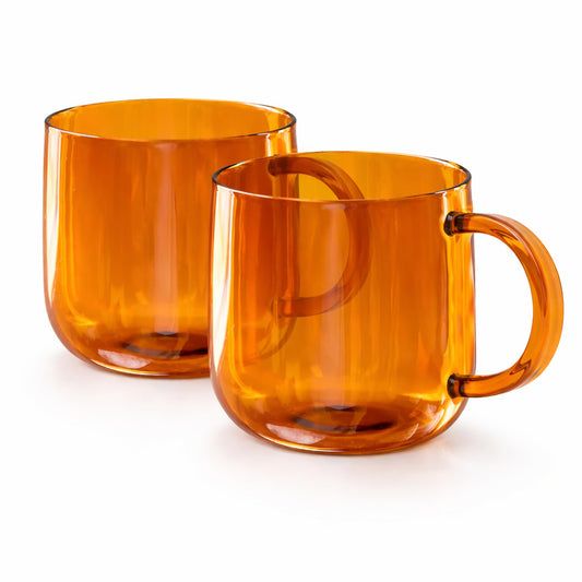 Serro Amber Glass Coffee Mugs Set of 2 – 12oz Borosilicate