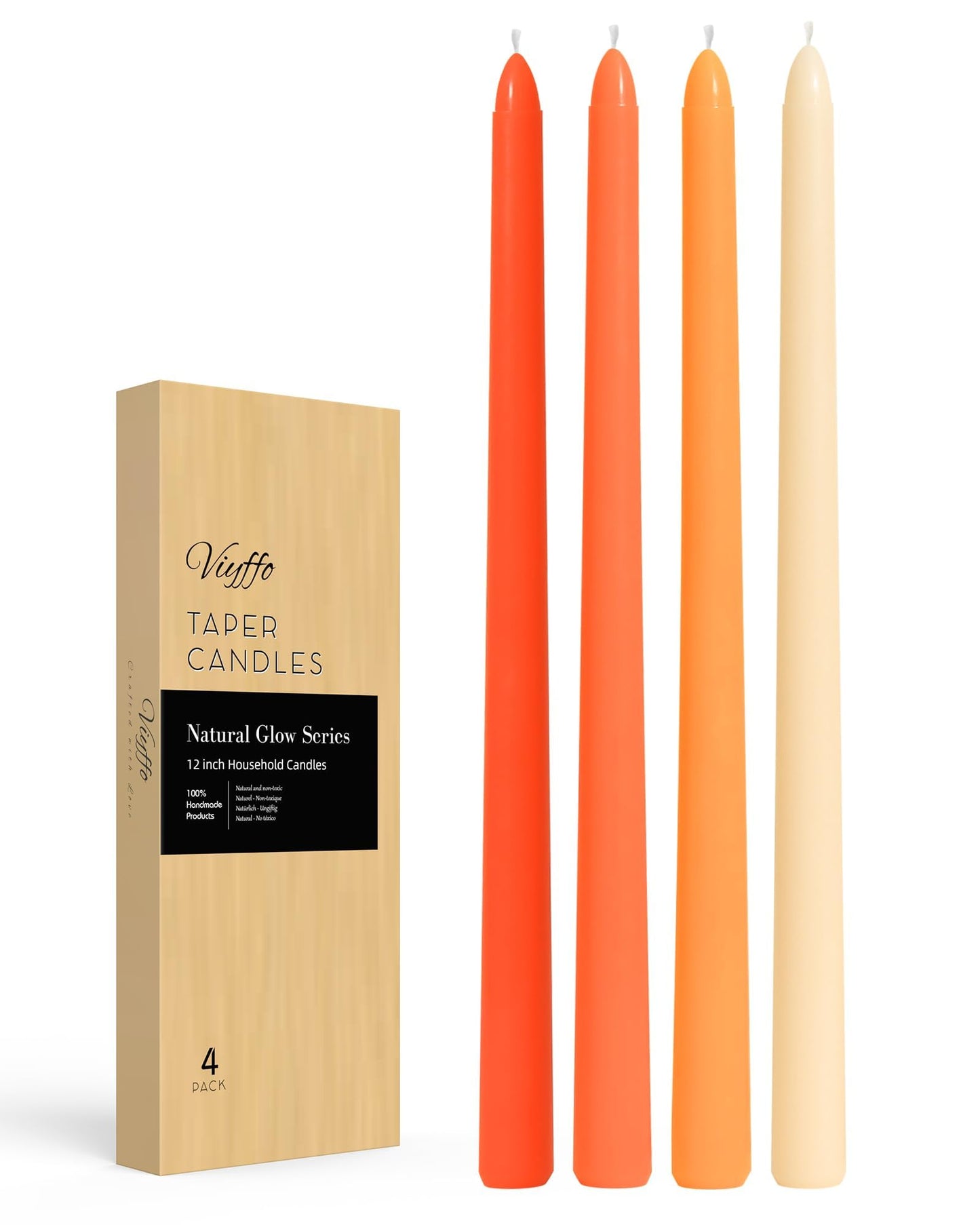 Orange Taper Candles 12" – 4‑Pack Unscented, Smokeless