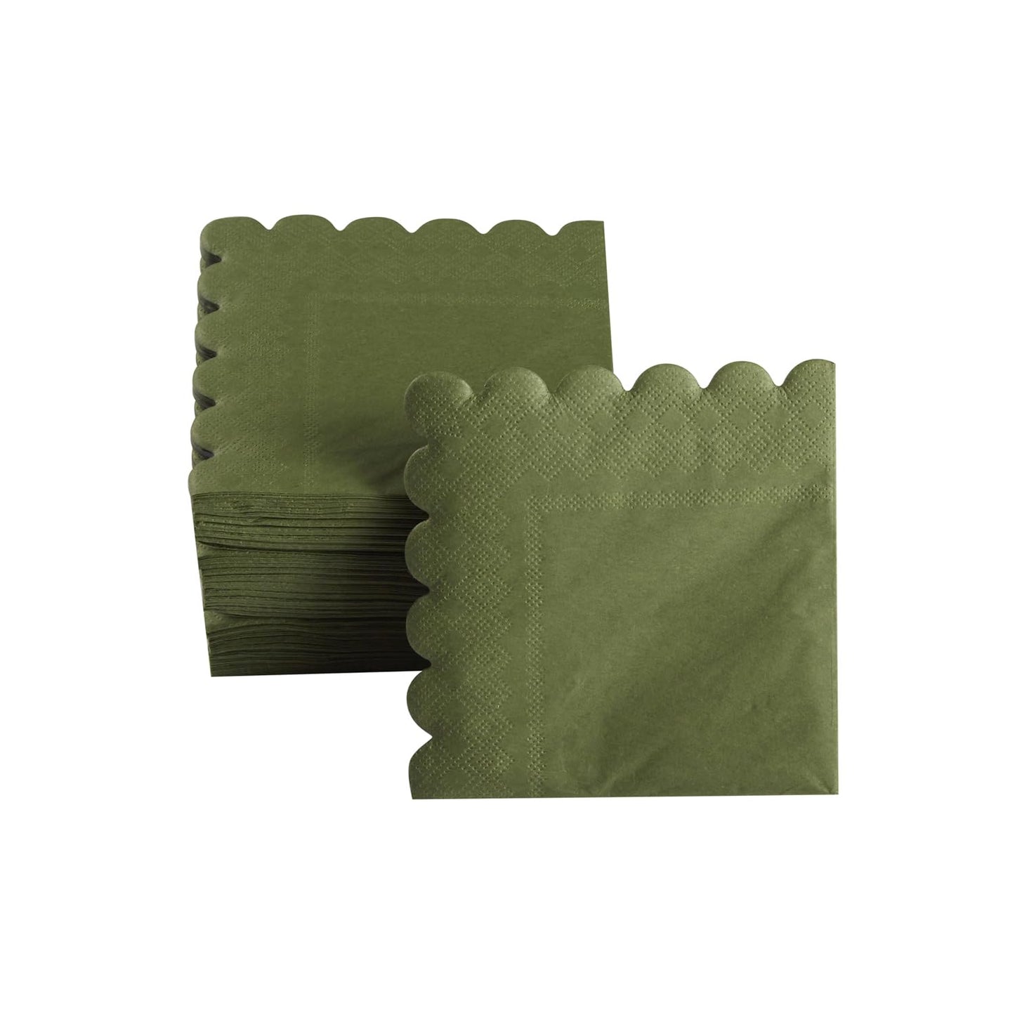 Green Scalloped Cocktail Napkins – 100‑Pack 2‑Ply 5x5"