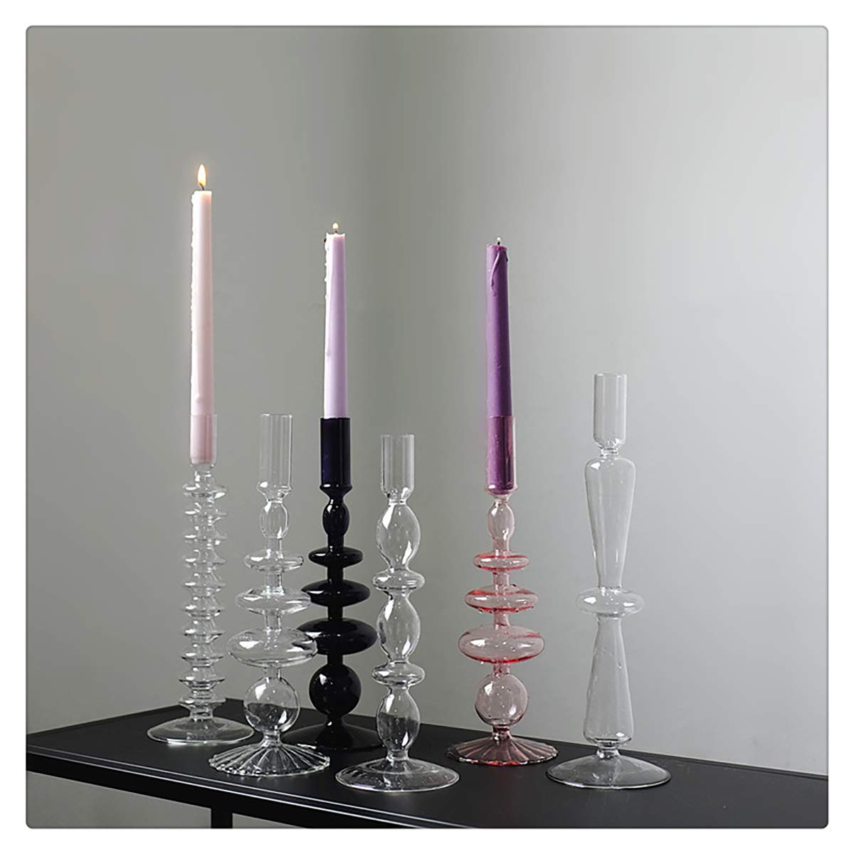Olive Green Glass Candlestick Holders | Vintage Taper Candle Centerpieces