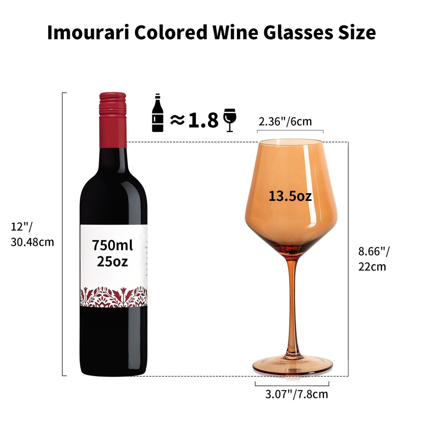 Imourari Stemmed Colored Wine Glasses, 13.5oz Set of 6