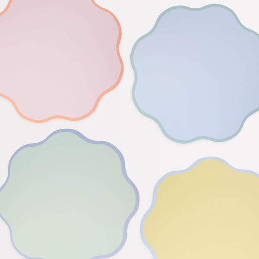 Meri Meri Pastel Wavy Round Placemats – Pack of 12, 14.9"