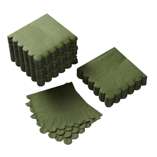 Green Scalloped Cocktail Napkins – 100‑Pack 2‑Ply 5x5"