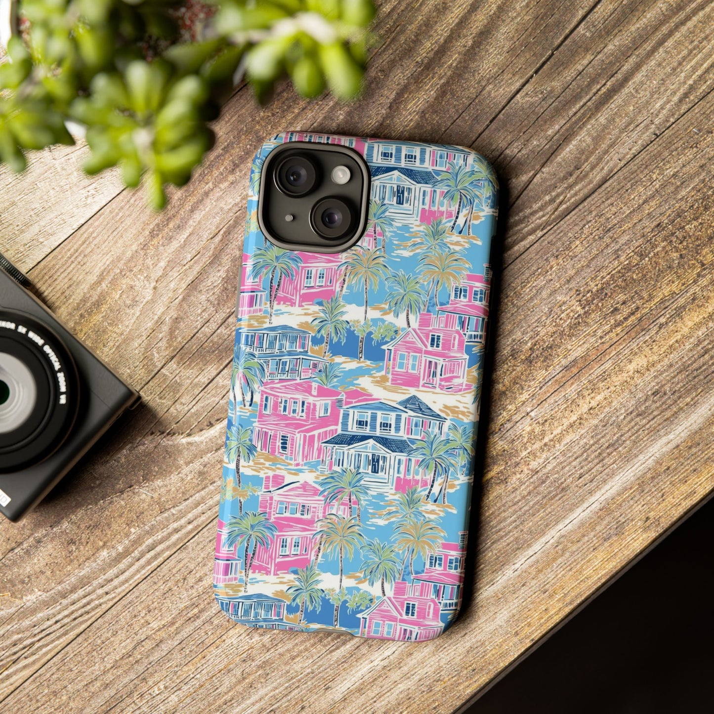 Tropical Beach Houses Tough Case | Palm Tree Coastal Phone Cover | iPhone 17