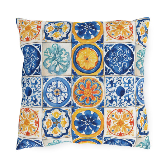 Bright Multicolor Abstract Tile Mosaic Outdoor Pillows
