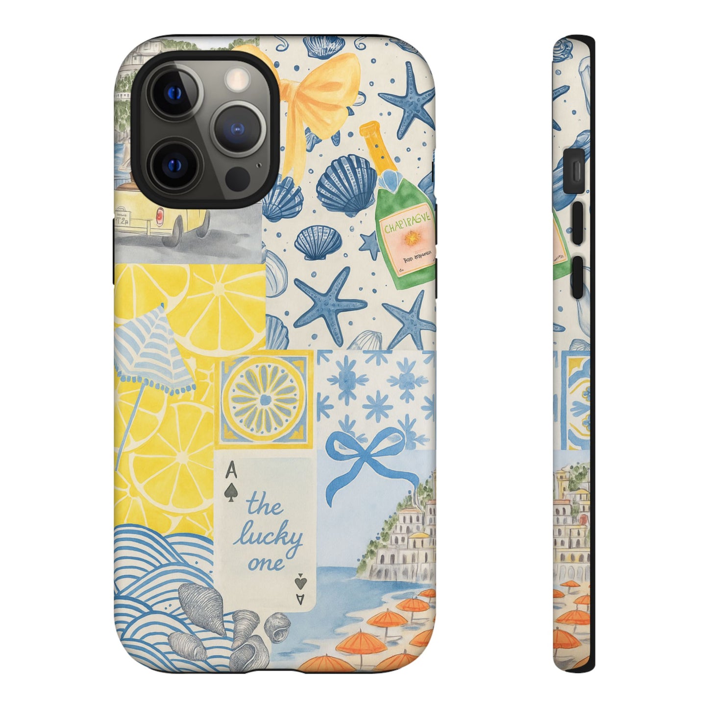 Coastal Collage Phone Case | Beach Shells, Starfish, Lemon, Scenic Travel | Italian Summer