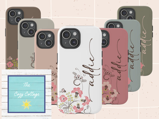 Custom Phone Case, Wildflowers and Personalized Name