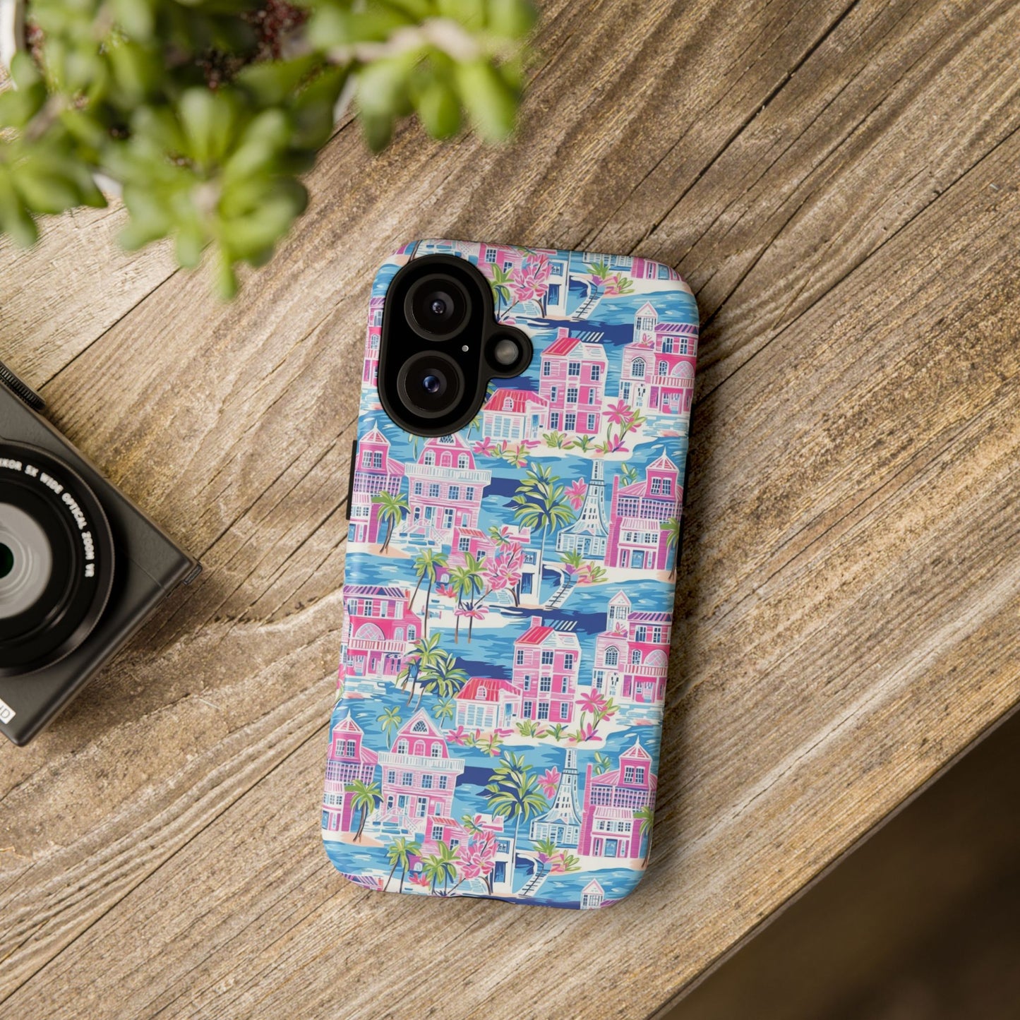 Pink Coastal Houses phone case | Tough Case | iPhone 17