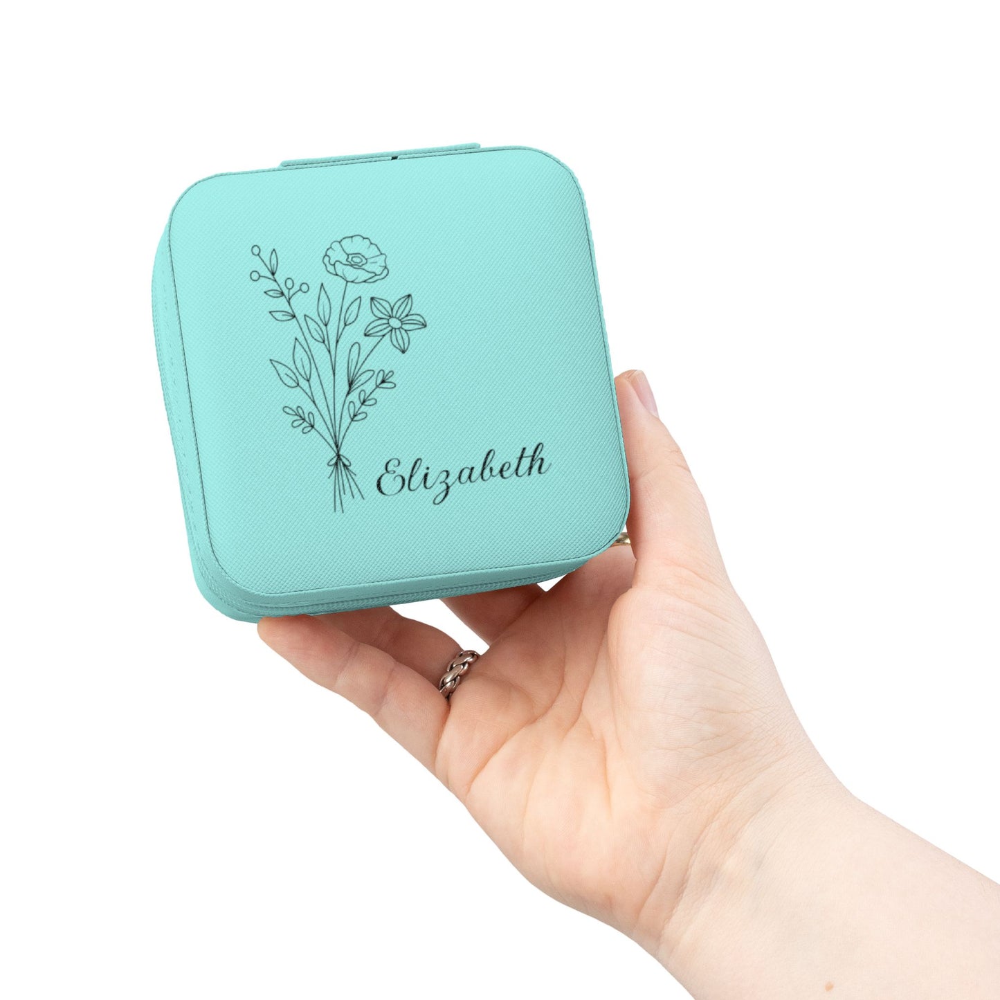 Personalized Wildflowers Jewelry Travel Case — Compact Floral Travel Organizer