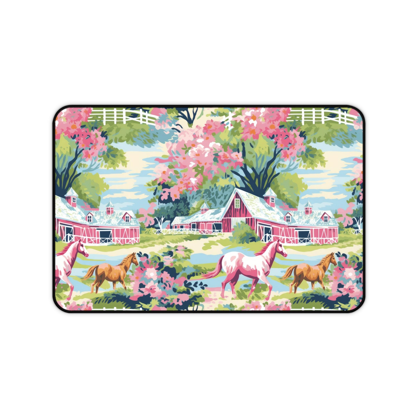 Watercolor Horse Stable Desk Mat — Bright Equestrian Horses Desk Pad