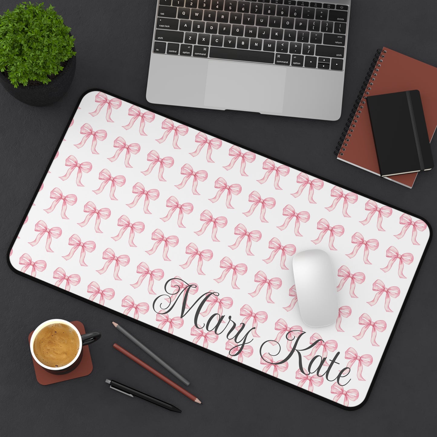 Personalized Pink Bow Desk Mat