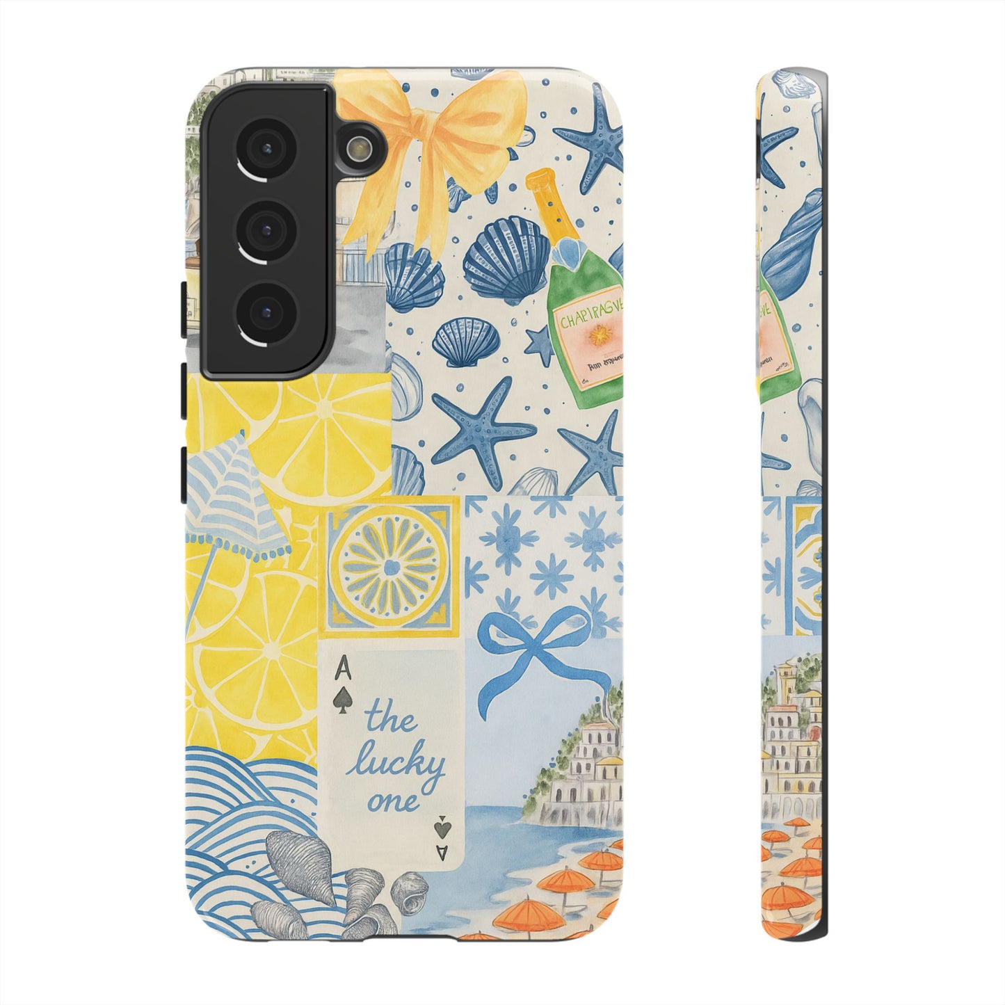 Coastal Collage Phone Case | Beach Shells, Starfish, Lemon, Scenic Travel | Italian Summer