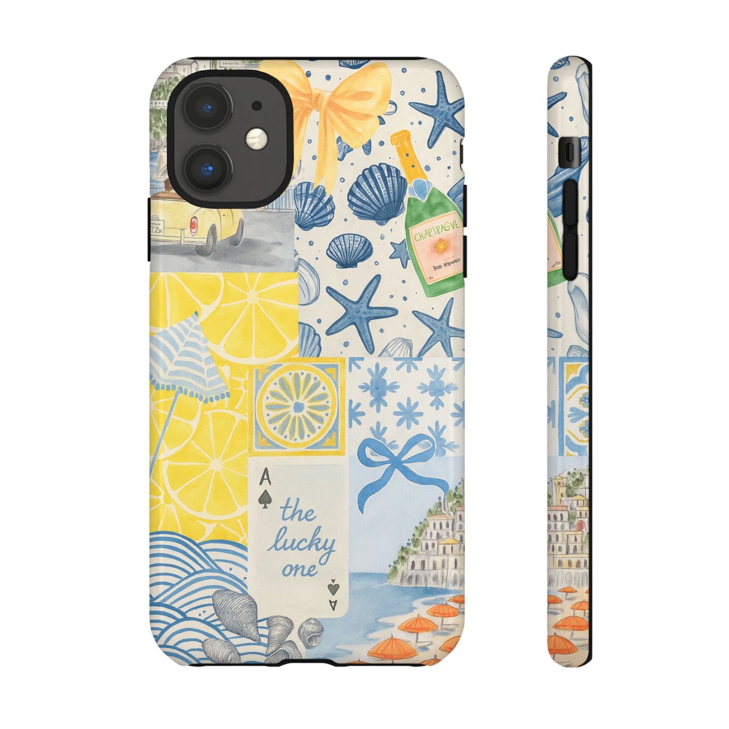 Coastal Collage Phone Case | Beach Shells, Starfish, Lemon, Scenic Travel | Italian Summer