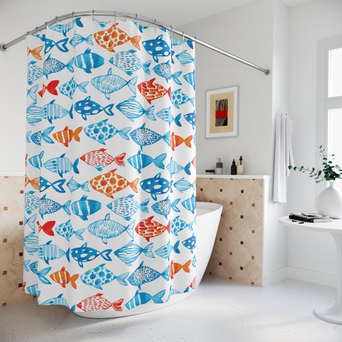 Coastal Fish Shower Curtain – Nautical Beach Bathroom Decor