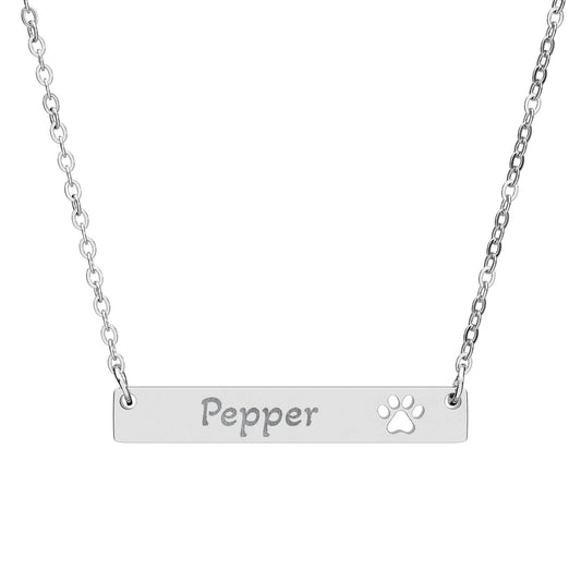 Custom Pet Name Paw Bar Necklace