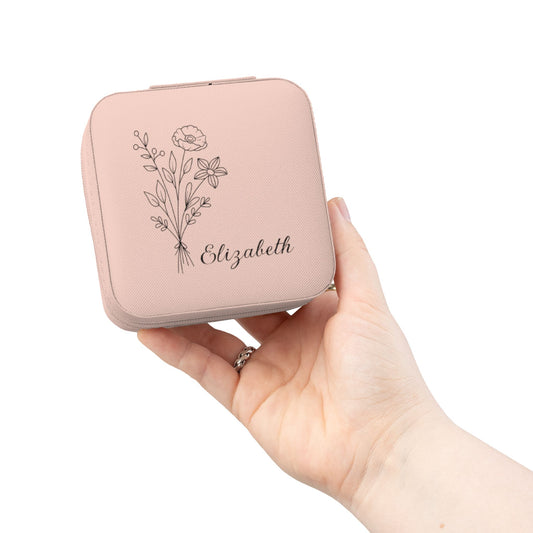 Personalized Wildflowers Jewelry Travel Case — Compact Floral Travel Organizer