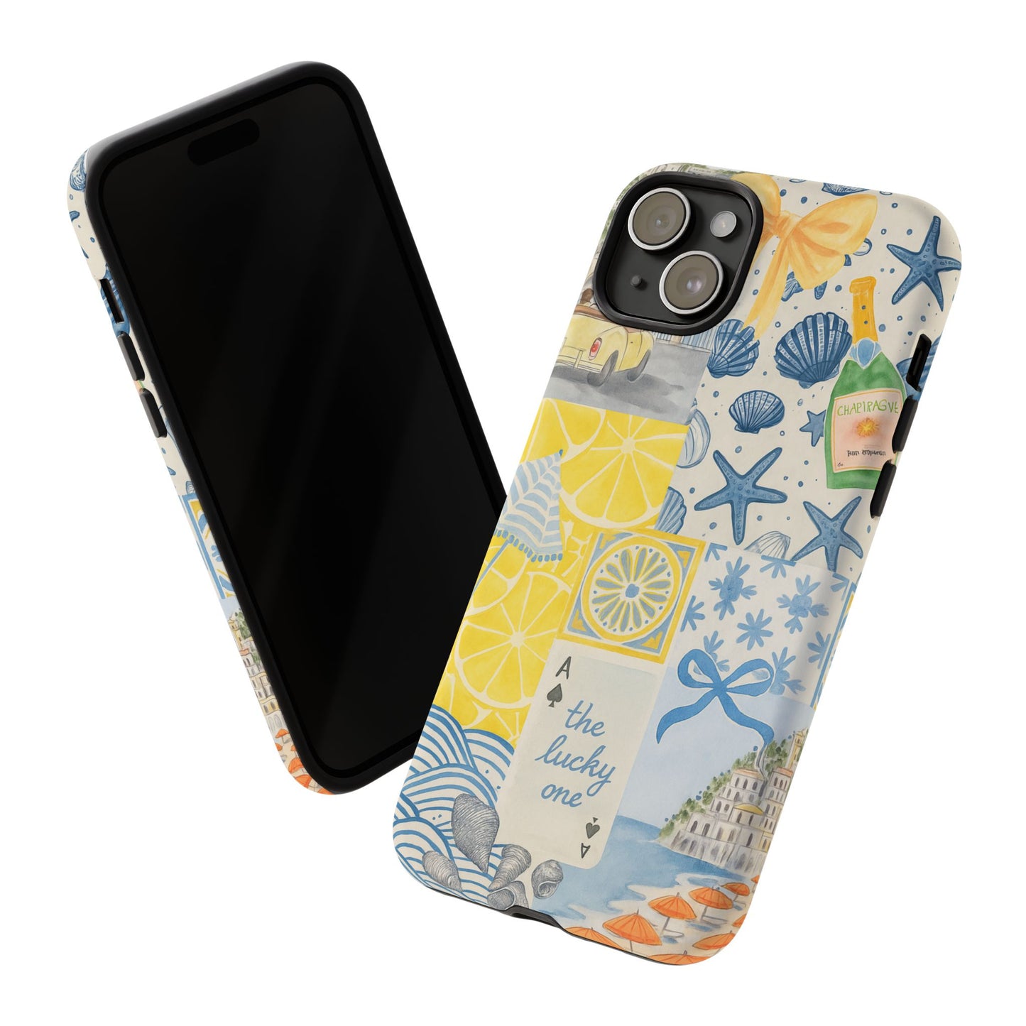 Coastal Collage Phone Case | Beach Shells, Starfish, Lemon, Scenic Travel | Italian Summer