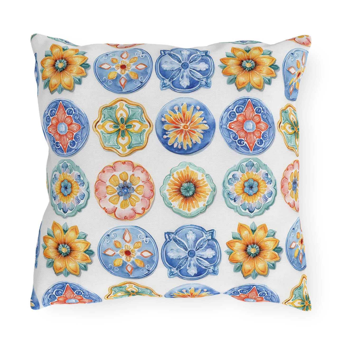Bright Multicolor Abstract Tile Mosaic Outdoor Pillows
