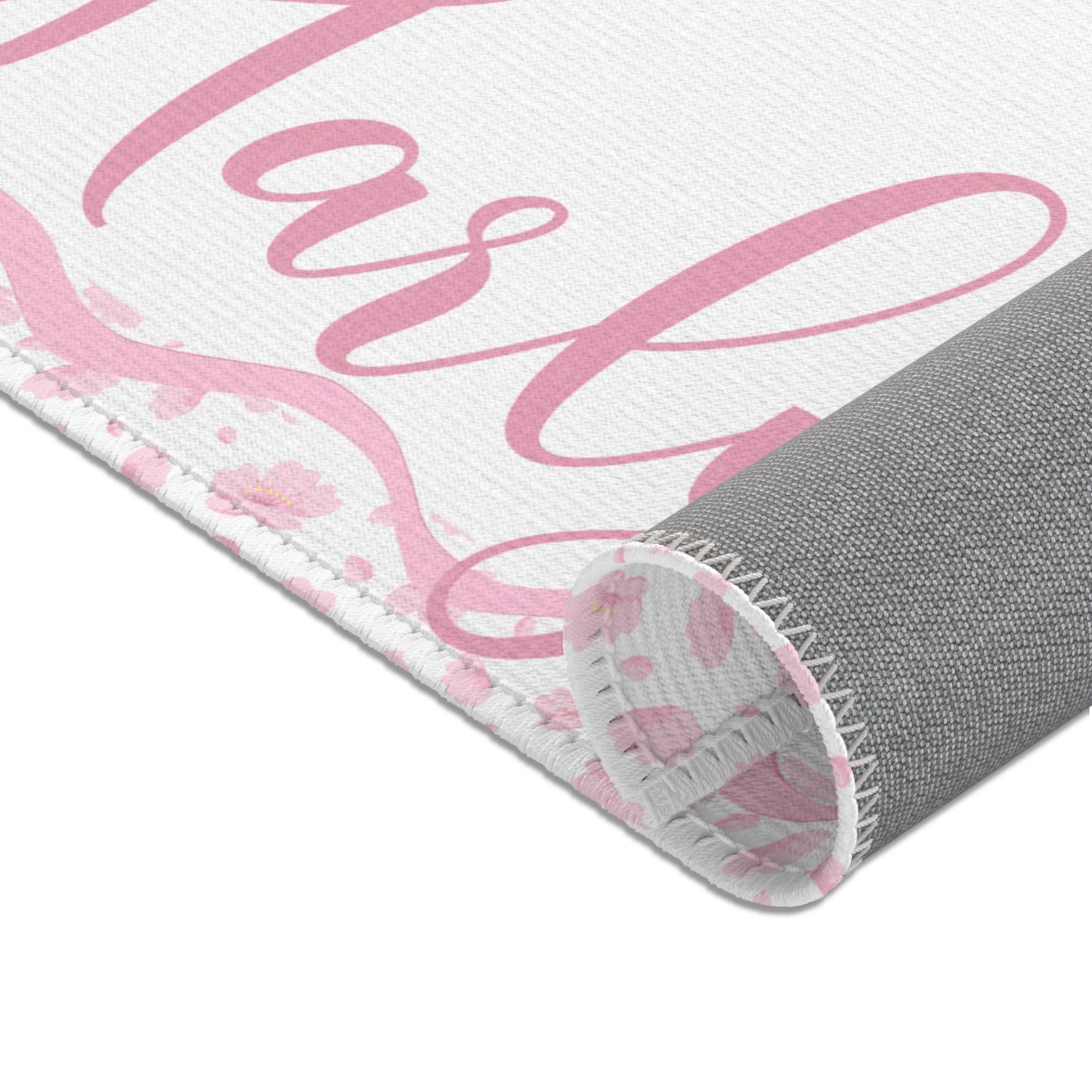 Personalized Pink Bow Area Rug — Custom Name Nursery Decor