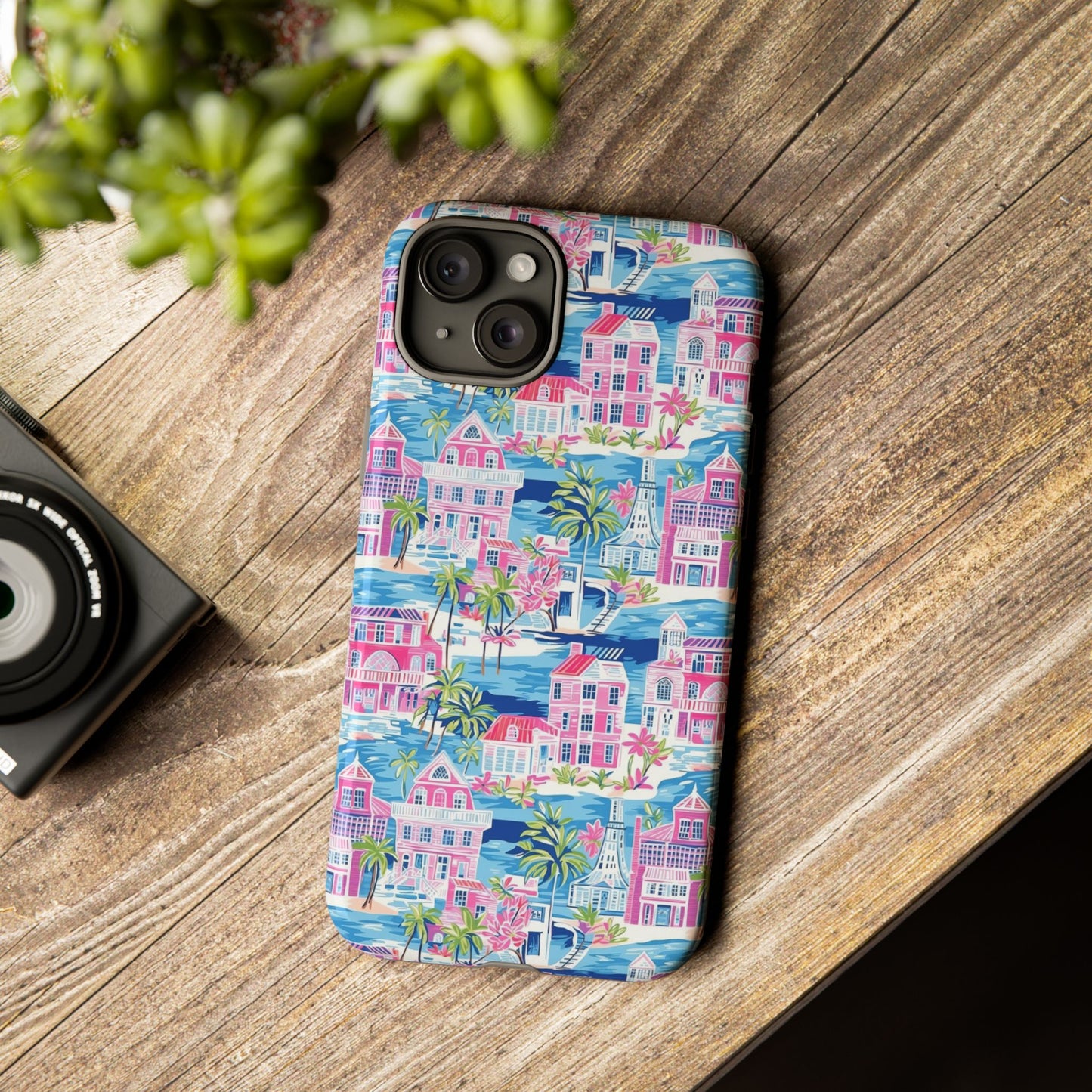 Pink Coastal Houses phone case | Tough Case | iPhone 17