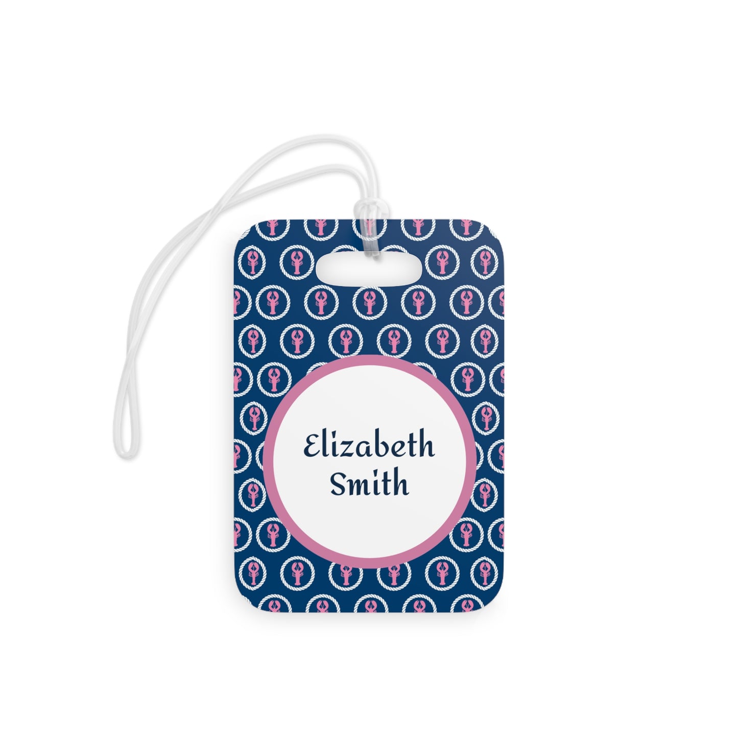 Personalized Navy with Pink Lobsters Monogram Luggage Tag — Custom Name Travel ID