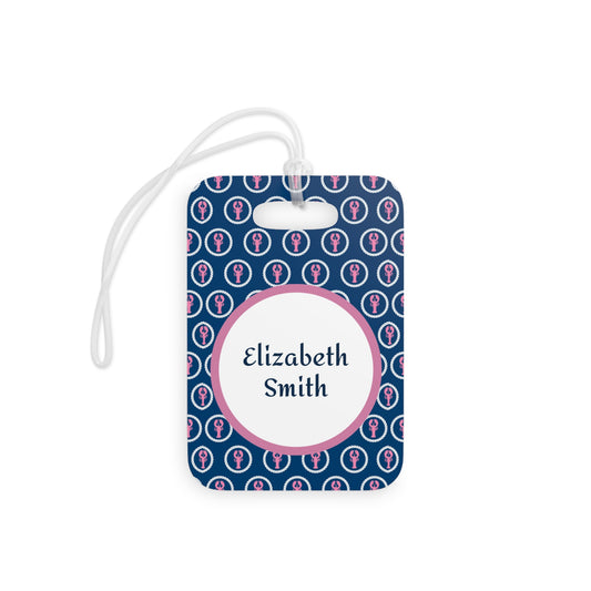 Personalized Navy with Pink Lobsters Monogram Luggage Tag — Custom Name Travel ID