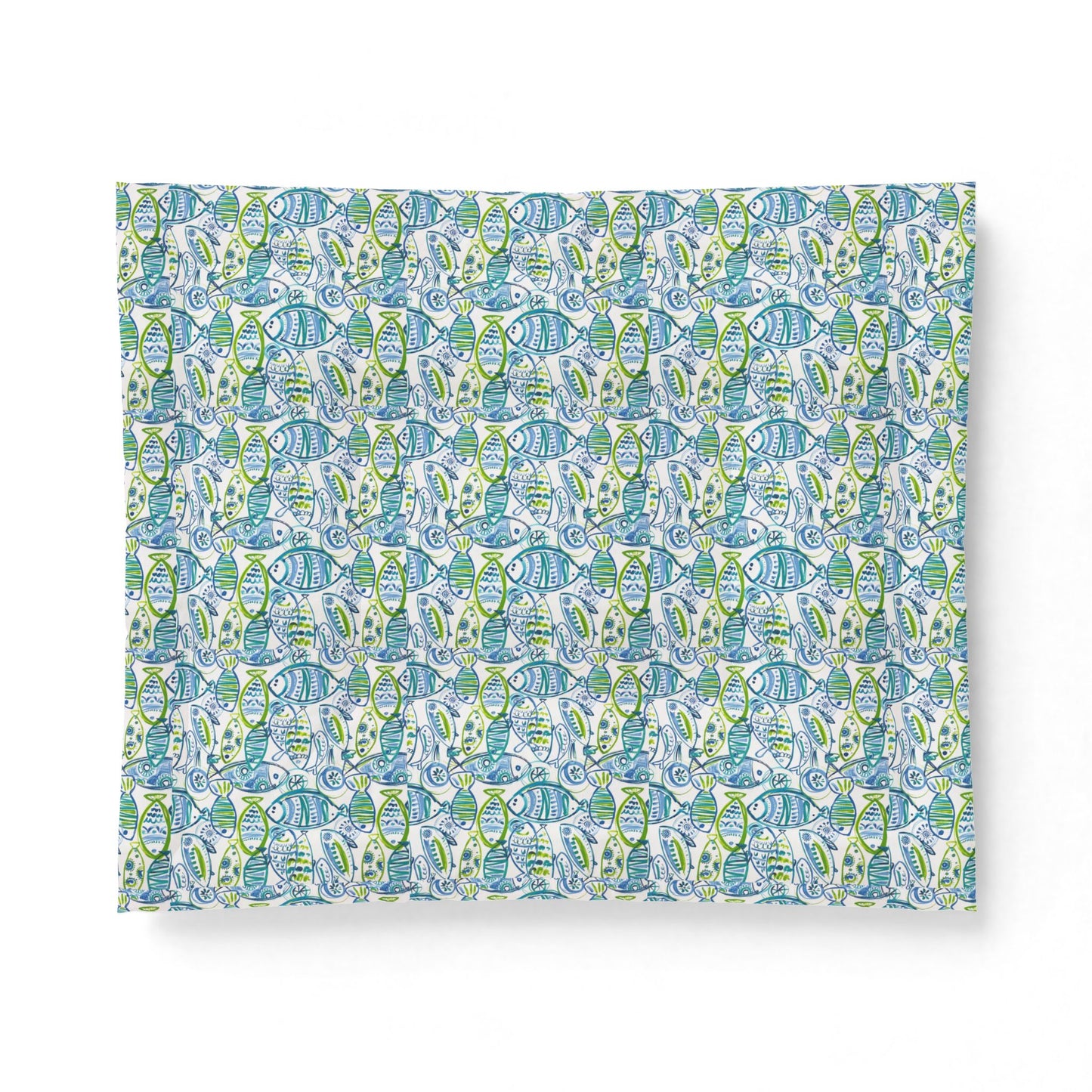 Beach House Cotton Comforter — Green & Blue Abstract Fish Design