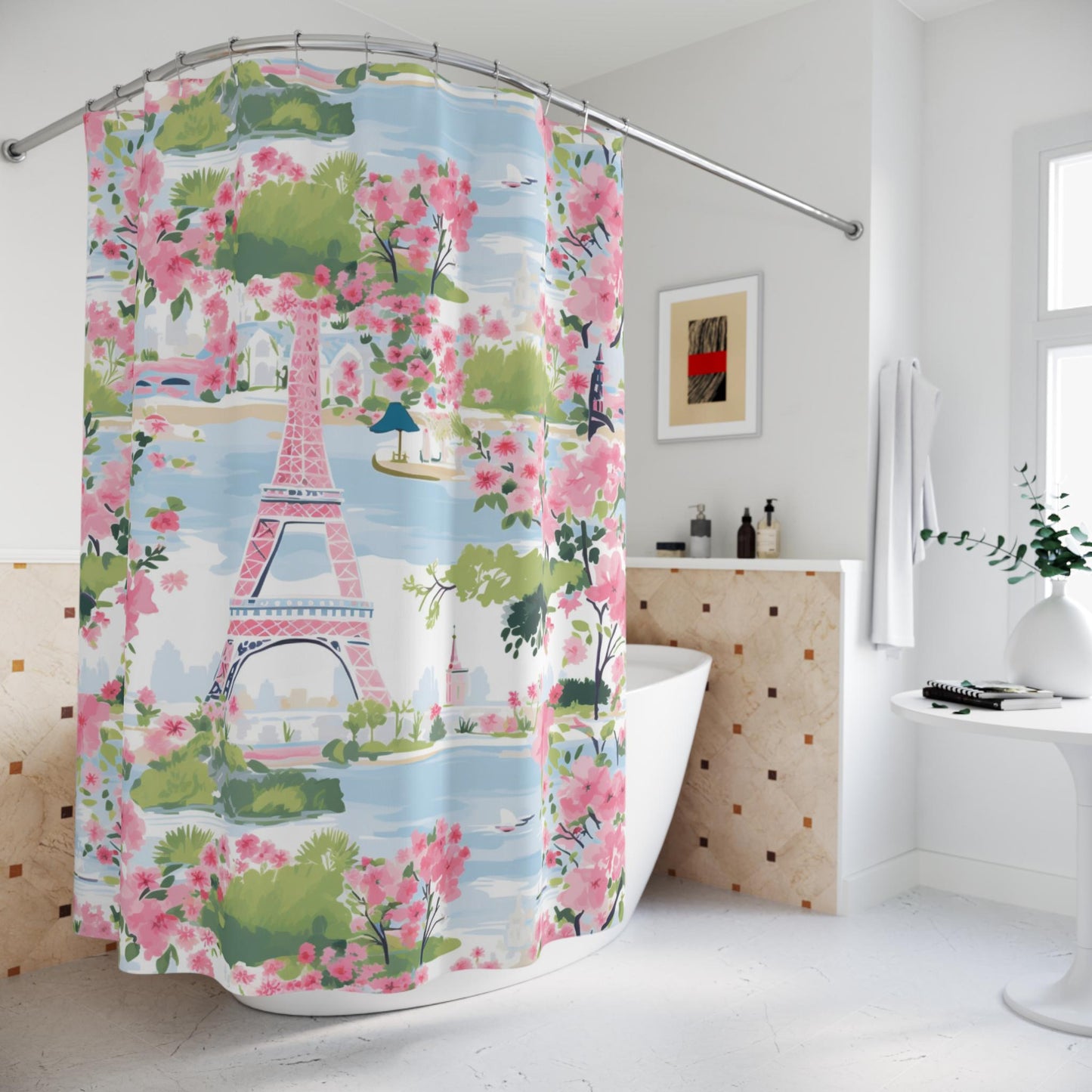 Paris Eiffel Tower Floral Shower Curtain