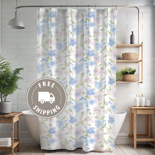 Custom Shower Curtain, Watercolor Coquette Floral