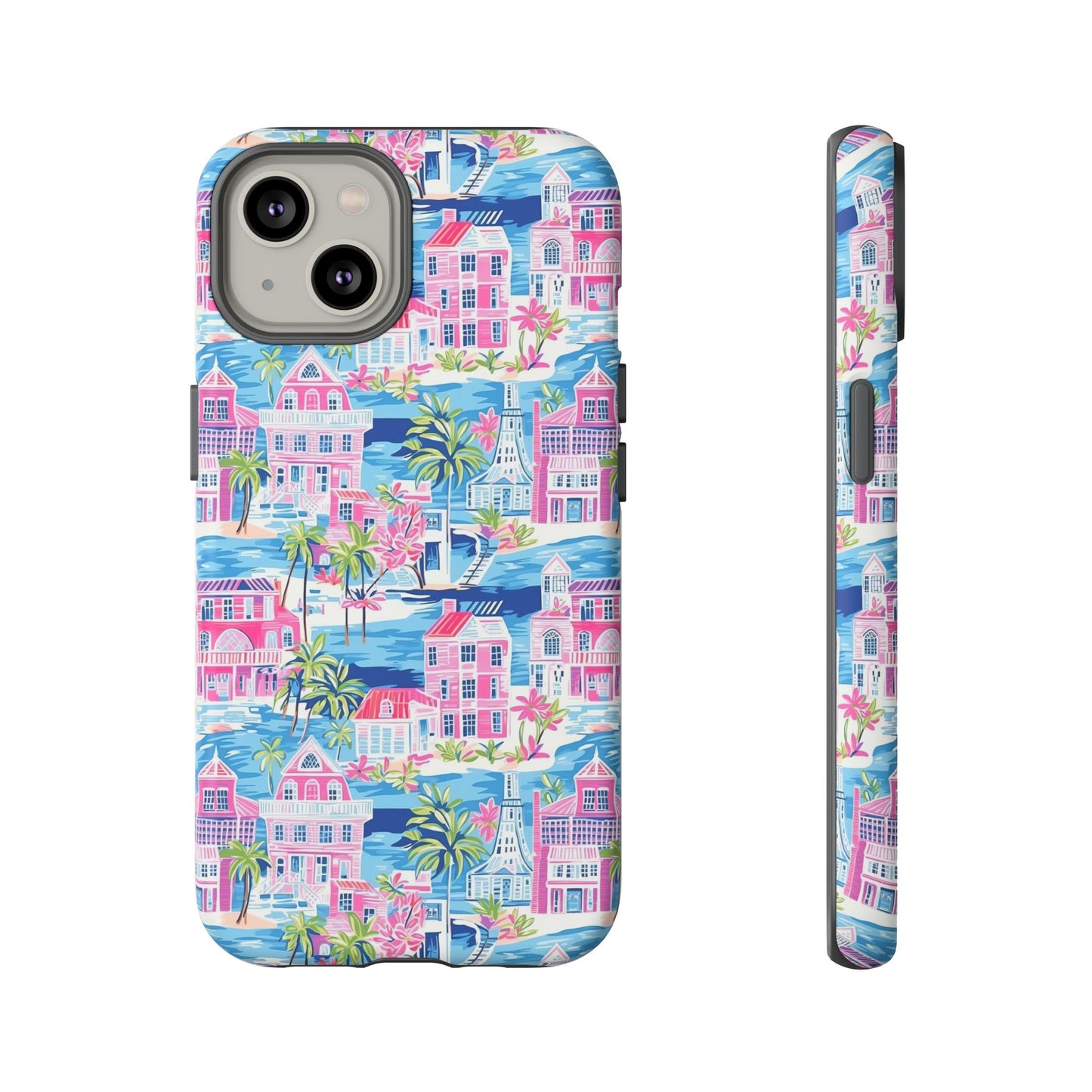 Pink Coastal Houses phone case | Tough Case | iPhone 17