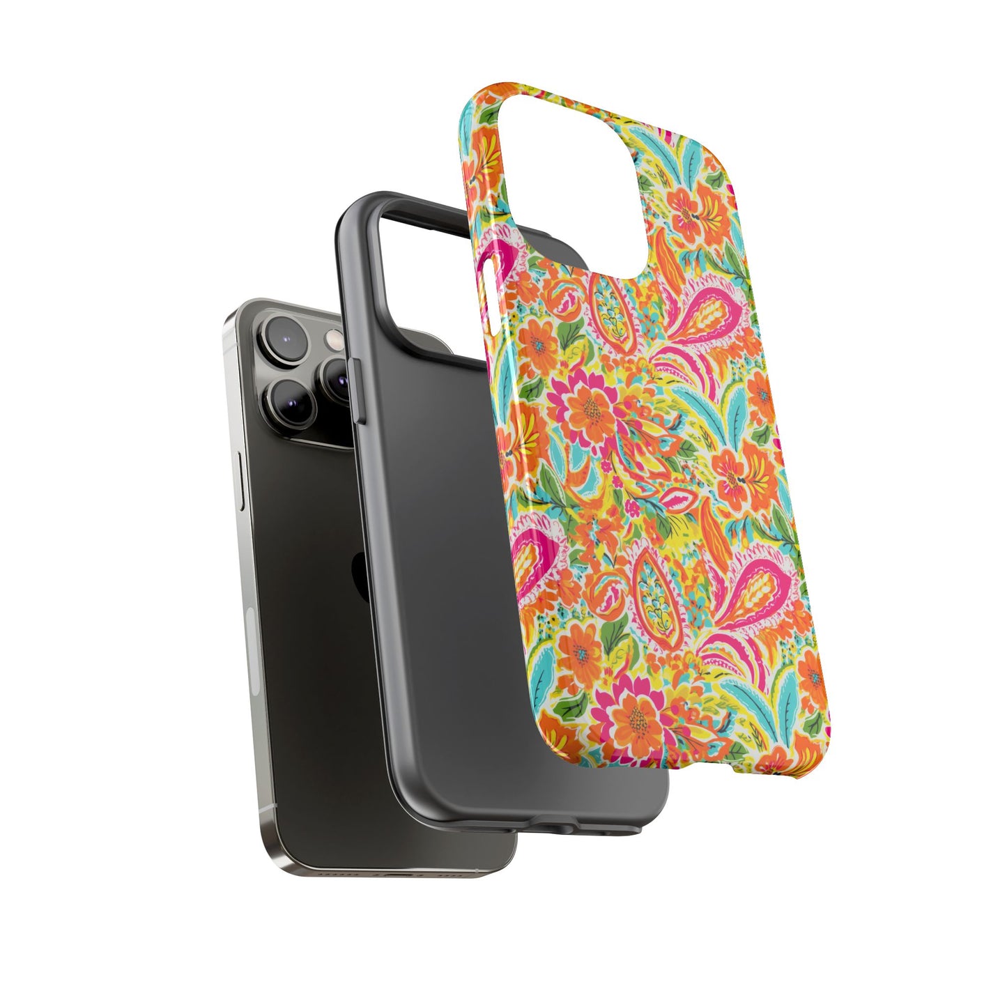 Vibrant Floral Paisley phone case | Tough Cases | Orange and Pink Floral | iPhone 17