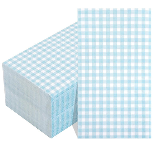 Baby Blue Checkered Napkins 150‑Pack – 3‑Ply Gingham Disposable