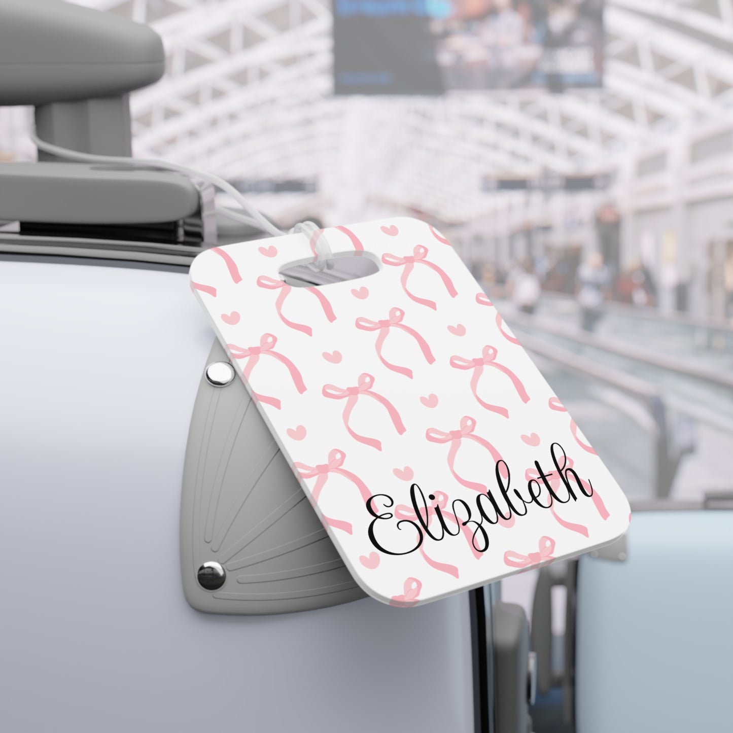 Personalized Pink Bow Luggage Tag — Custom Name Travel ID