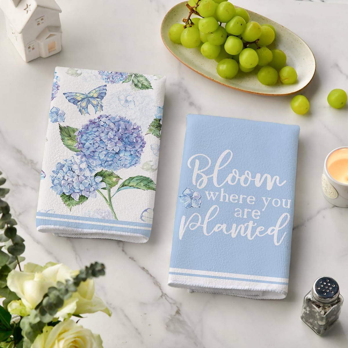 Blue Hydrangea Kitchen Towels Dish Towels, Set of 4