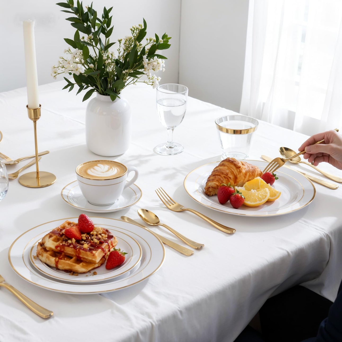 Gold Disposable Dinnerware Set for 50 Guests | Elegant Party Plates & Cutlery