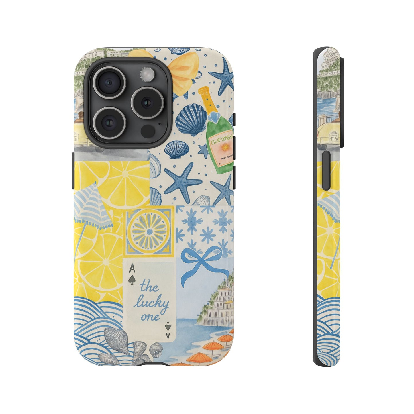Coastal Collage Phone Case | Beach Shells, Starfish, Lemon, Scenic Travel | Italian Summer